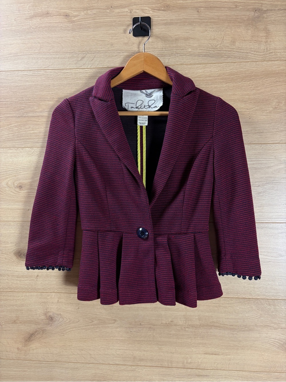 Tabitha Anthropologie Women's Maroon 3/4 Sleeve Peplum Blazer - Picture 3 of 8